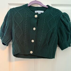 Hill House Emerald Cardigan with Pearl Accent
